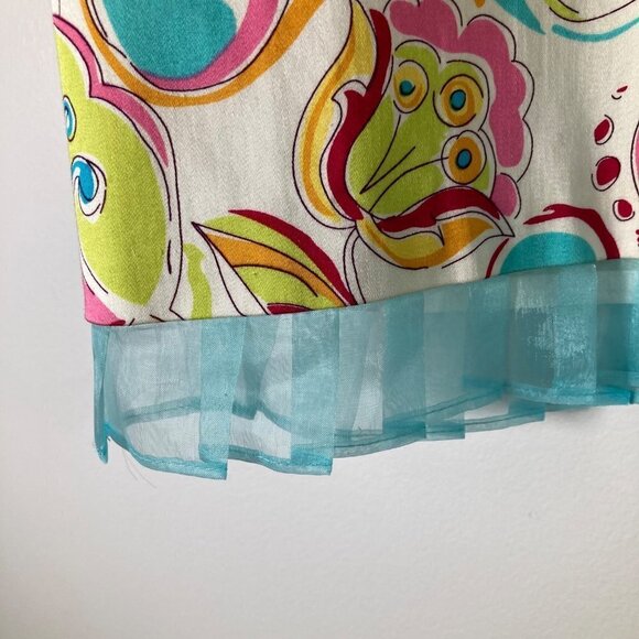 Womens‎ Vintage Sangria Cap Sleeve Floral Lined Skirt Set Sheer Fringe 10 - Picture 7 of 11